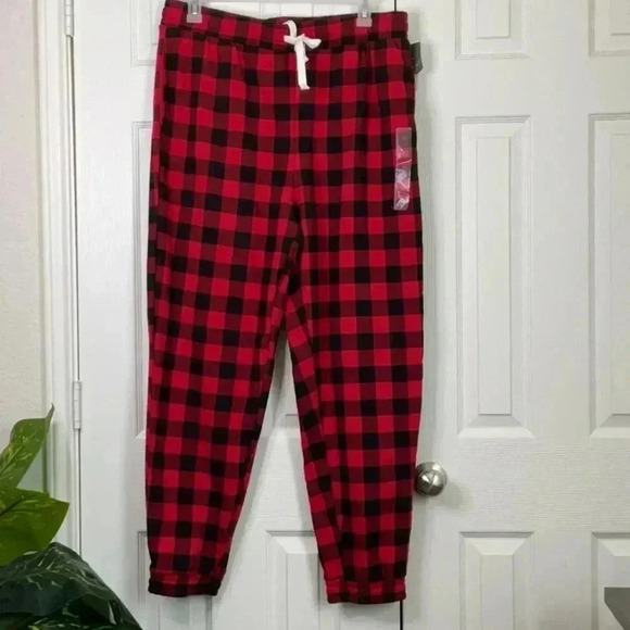 Grayson/Threads Fleece Jogger Pants Women XXL Elastic Waist Pockets Red Check - Picture 1 of 7